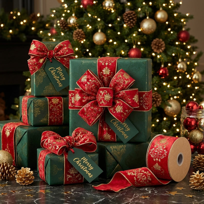Piovaccari Lilibeth Ribbon Red 100 mm x 10 m – Decorative Christmas Ribbon for Christmas Trees, Bows and Gift Wrapping