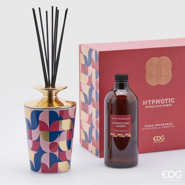 EDG Enzo De Gasperi Enzo de Gasperi Home Air Freshener with Sticks, Glossy Ceramic Bottle Hypnotic Midnight Garden 900ml 4 Variants Moroccan Amber