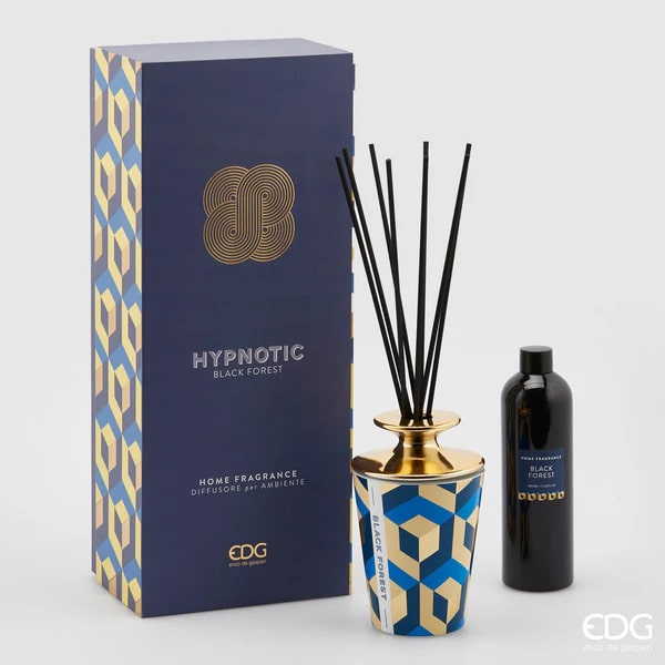 EDG Enzo De Gasperi Enzo de Gasperi Home Air Freshener with Sticks, Glossy Ceramic Bottle Hypnotic Midnight Garden 400ml 4 Variants Black Forest