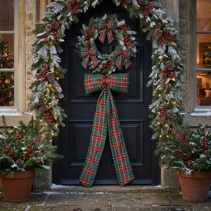 Piovaccari Scottish Bow Dark Green Tartan Christmas Bow 30xH80 cm – Decorative Bow for Christmas Trees, Doors, Garlands and Christmas Decorations