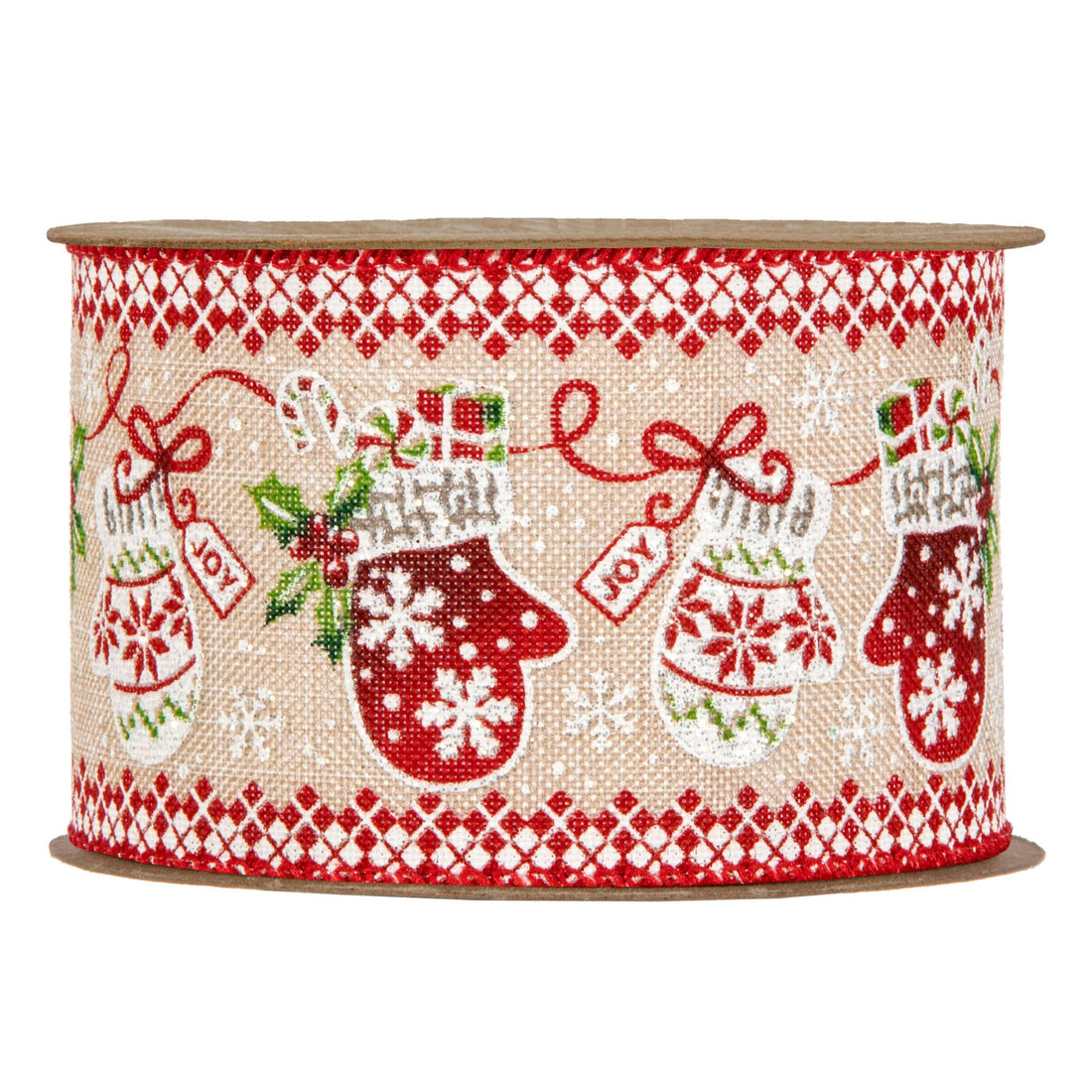 Piovaccari Ribbon Christmas Gloves 63 mm x 10 m – Decorative Christmas Ribbon with Christmas Gloves Pattern for Trees, Bows and Gift Wrapping