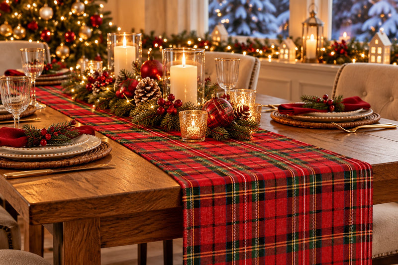 Piovaccari Runner Aberdeen Red 28 cm x 2.5 m – Decorative Christmas Table Runner for Tables, Centrepieces and Christmas Decorations
