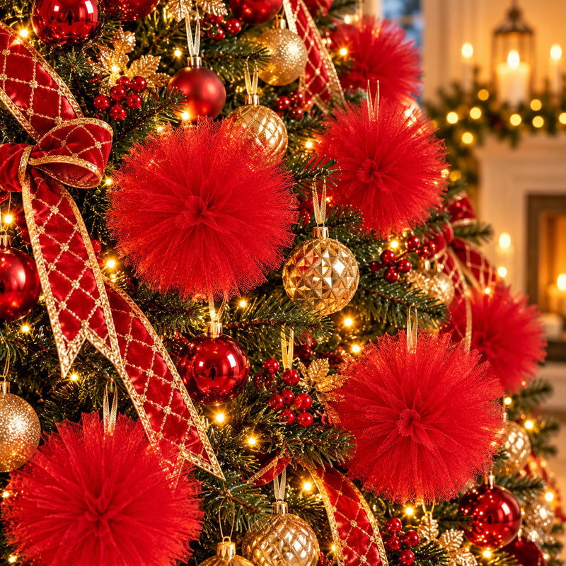 Piovaccari Pon Pon Red Ø25 cm – Christmas Decoration for Christmas Trees, Festive Trimmings, Parties and Decorative Displays
