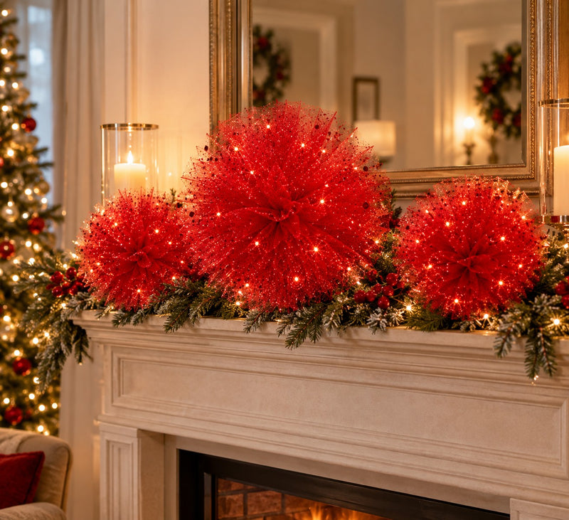 Piovaccari Red Pom Pom Ø25 cm – Christmas Decoration for Christmas Trees, Festive Trimmings, Parties and Decorative Displays