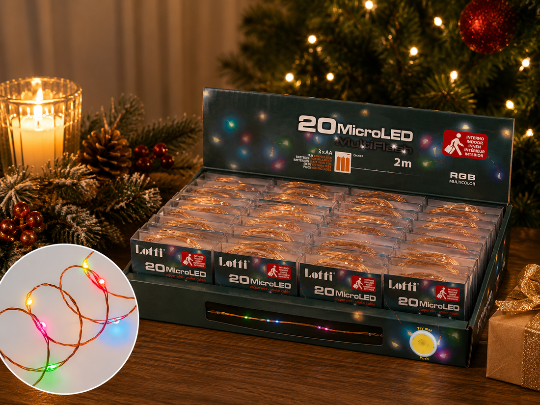 Lots Christmas Chain 20 Micro LED RGB 2 Mt 3 x AA PVC Box