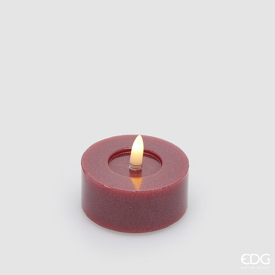 EDG Enzo De Gasperi Set 2 Candele LED Glitter H3 Ø7 cm Bordeaux IP20 – Candele Decorative Natalizie