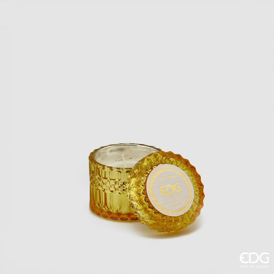 EDG Enzo De Gasperi Crystal Candle with Vase + Gift Box H 8.5 Cm D 9 Cm 160gr Yellow