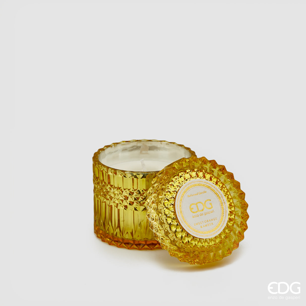 EDG Enzo De Gasperi Crystal Candle with Vase + Gift Box H 10.5 cm D 10.5 cm Light Yellow Yellow