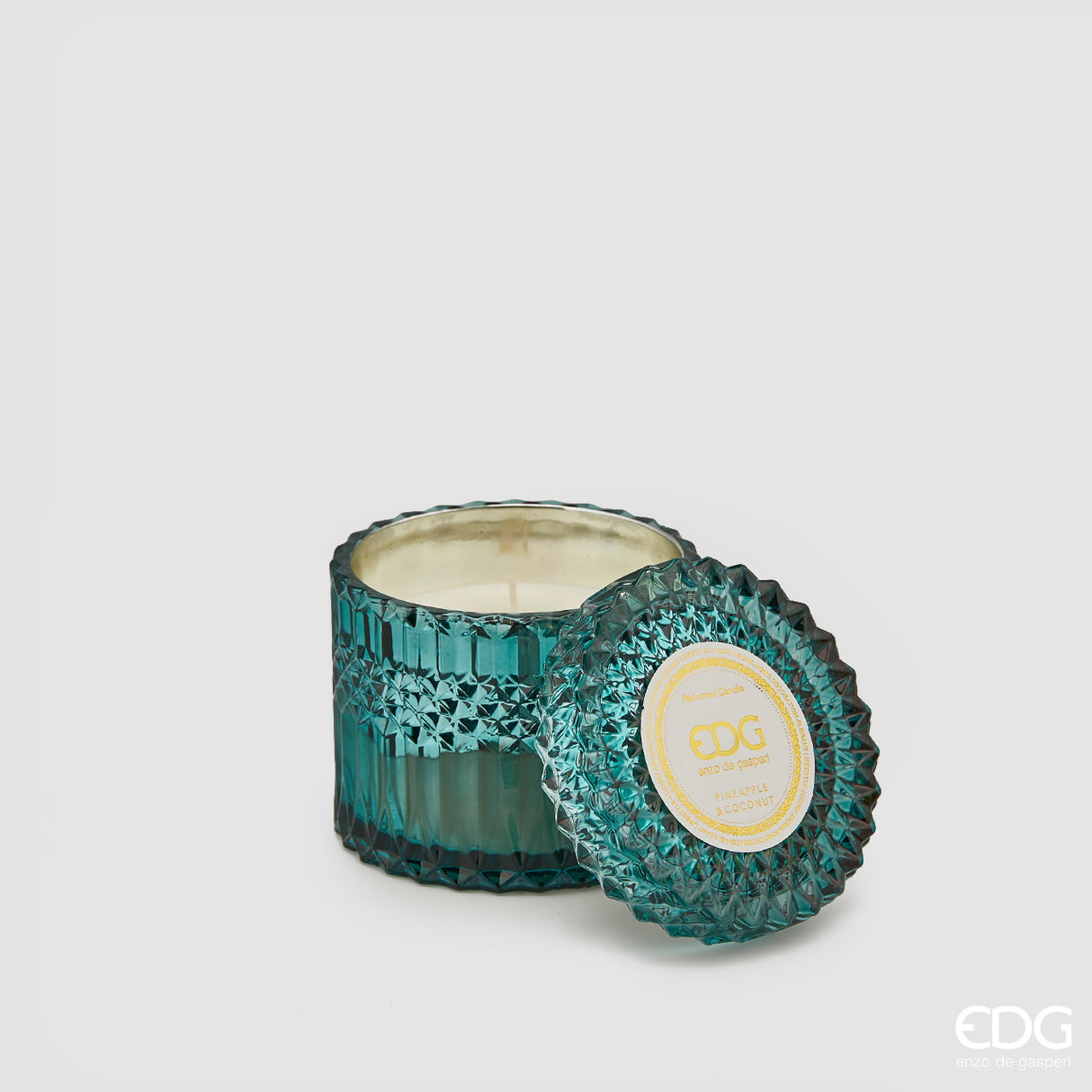 EDG Enzo De Gasperi Crystal Candle with Vase + Gift Box H 10.5 cm D 10.5 cm Teal