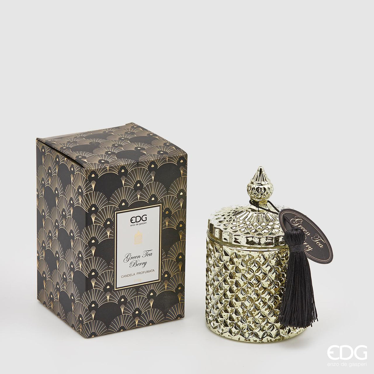 EDG Enzo De Gasperi Candle with Glass and Tassel H 14 cm D 8 cm Green Tea Bea