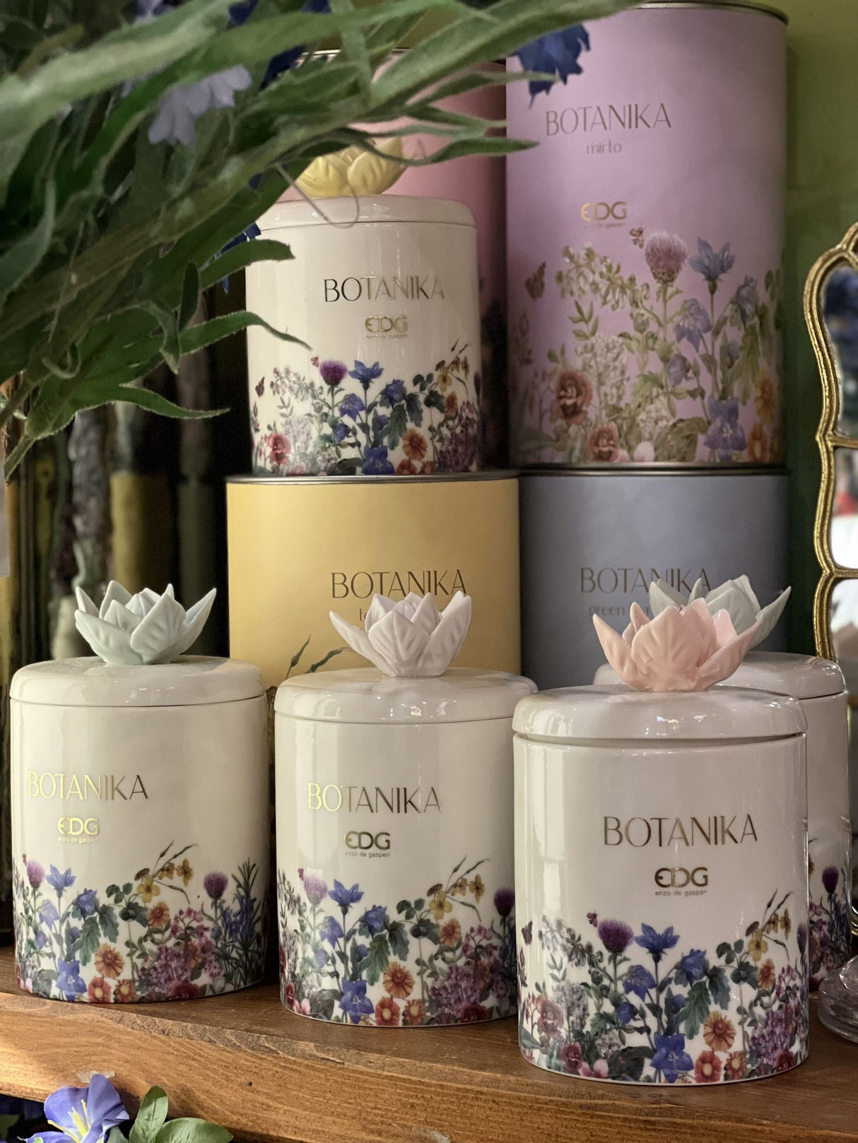 EDG Enzo De Gasperi Botanika Candle W/Ceram. H 13 Cm D 8 Cm C2 Olive Flowers