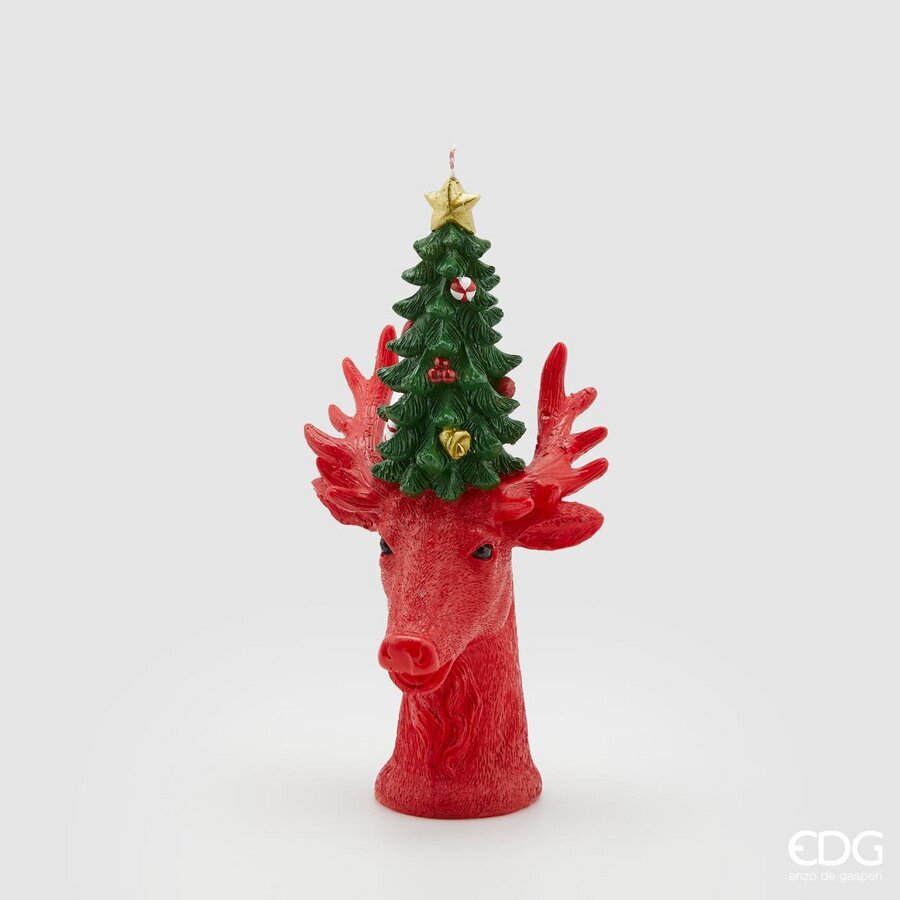 EDG Enzo De Gasperi Christmas Candle Reindeer with Pine H27 D14 C2 Green Red