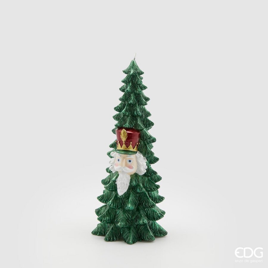 EDG Enzo De Gasperi Christmas Candle Pine with Soldier H 26 Cm D 11 Cm Green