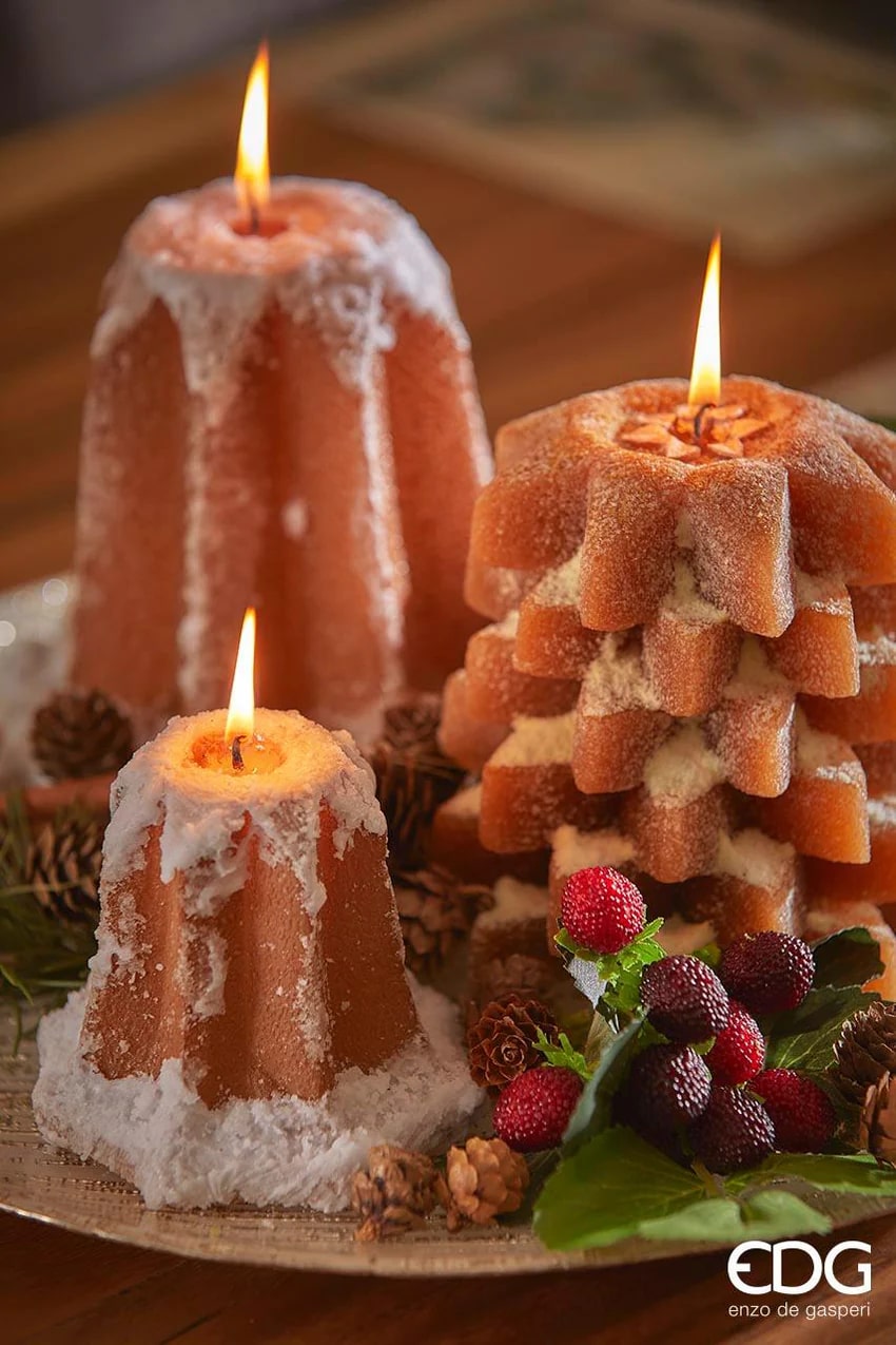 EDG Enzo De Gasperi Christmas Candle Pandoro H 17 Cm D 15 Cm Camel
