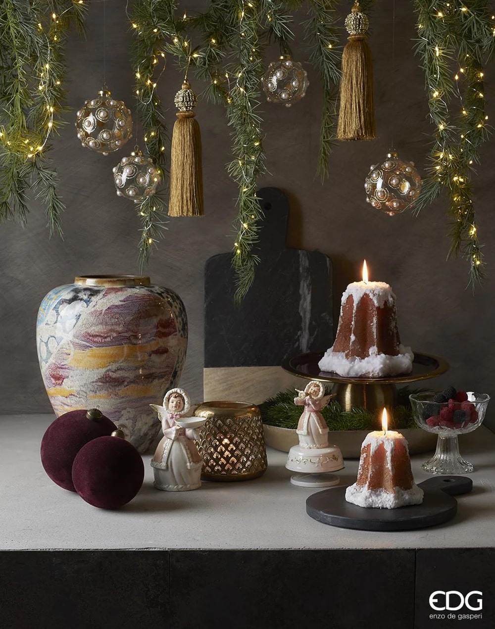 EDG Enzo De Gasperi Christmas Candle Pandoro H 17 Cm D 15 Cm Camel