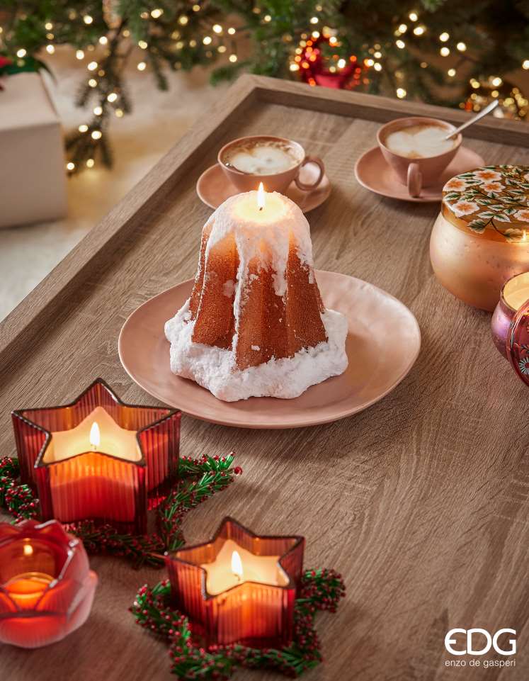 EDG Enzo De Gasperi Christmas Candle Pandoro H 17 Cm D 15 Cm Camel