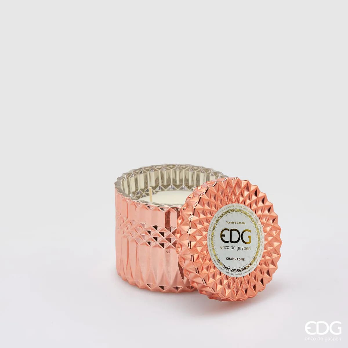 EDG Enzo De Gasperi Crystal Candle New + Gift Box H10,5 D11 Champagne