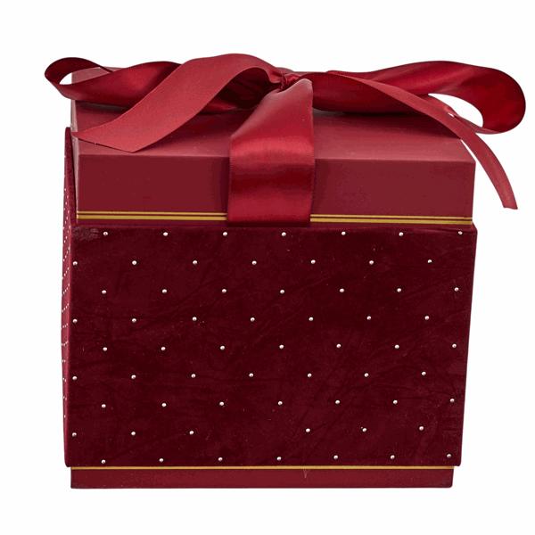 L'Arcolaio Large Square Velvet Christmas Box Red 18.6x18.6x16.3 cm