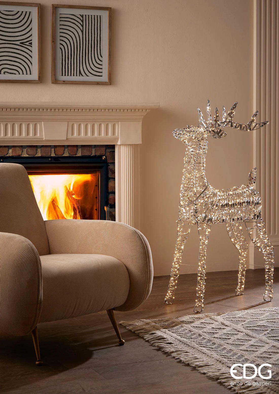 EDG Enzo De Gasperi Christmas Decoration Reindeer Stripes 720 MicroLed H 115 Cm L 64 Cm L 22 Cm Gold