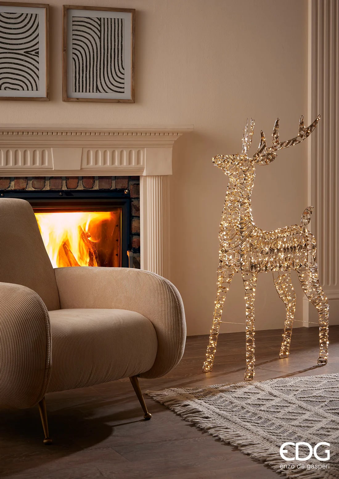 EDG Enzo De Gasperi Christmas Decoration Reindeer Stripes 600 MicroLed H 90 Cm L 50 Cm L 19 Cm Gold