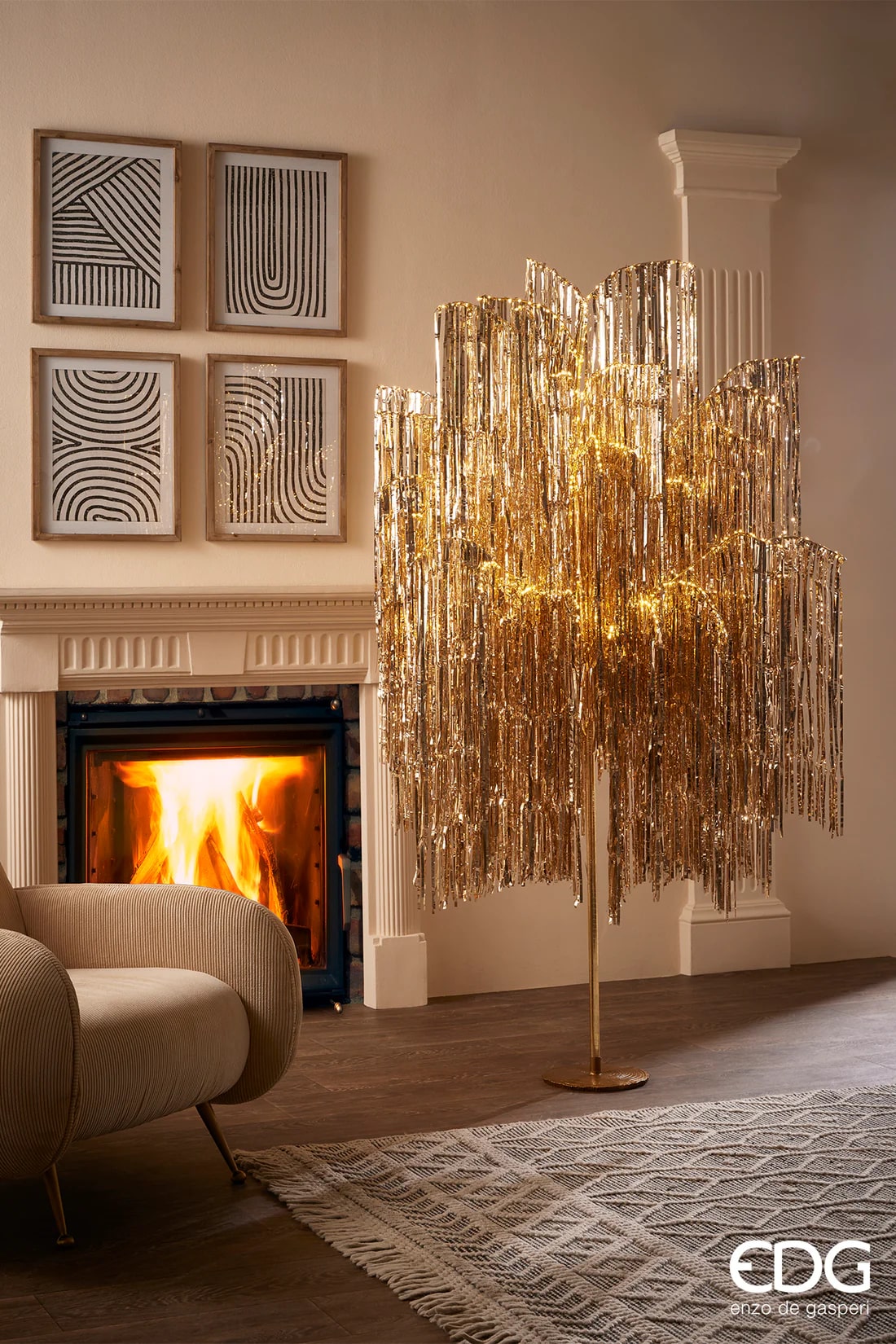 EDG Enzo De Gasperi Christmas Tree Led Fringes 2.160 Microled H 300 Cm D 160 Cm Champagne