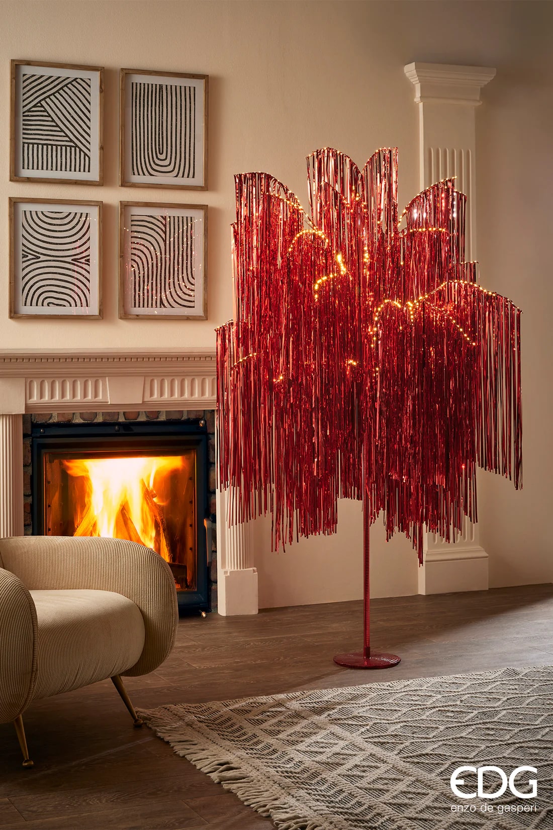 EDG Enzo De Gasperi Christmas Tree Led Fringes 2.160 Microled H 300 Cm D 160 Cm Red