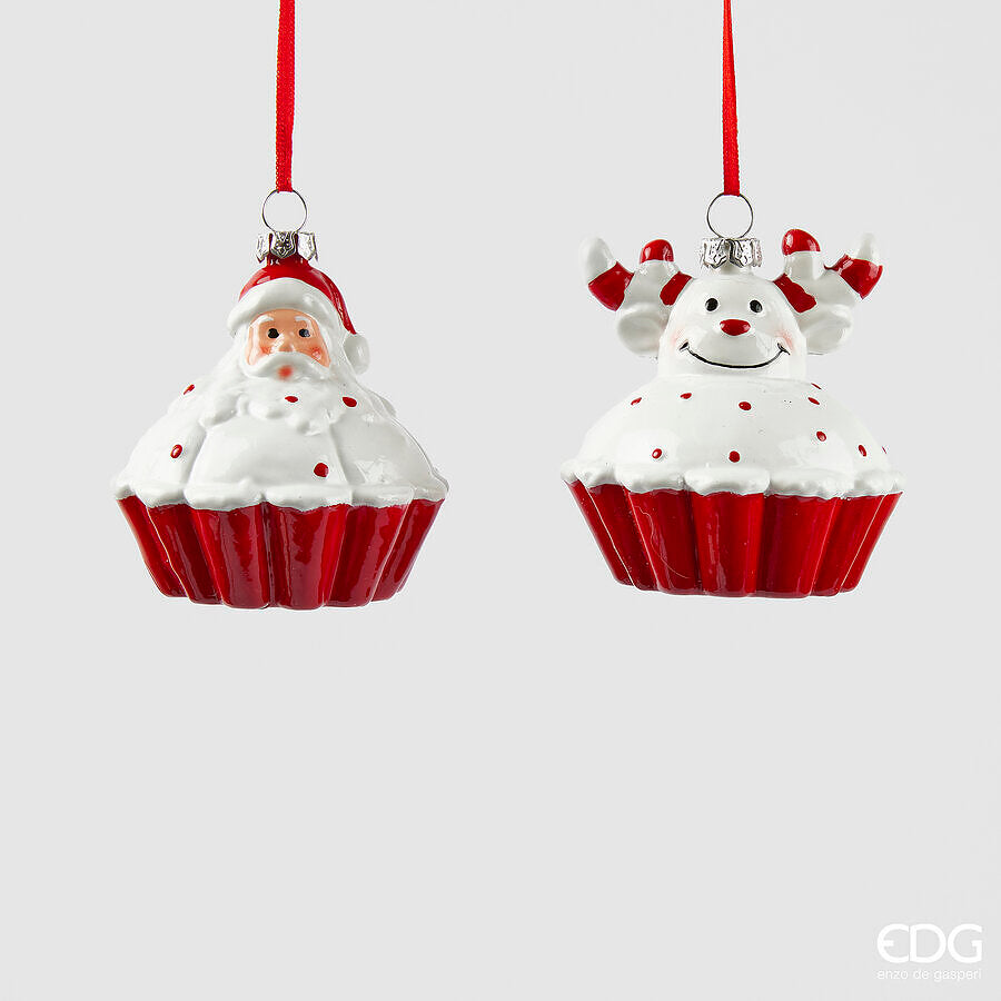 EDG Enzo De Gasperi Christmas Decoration Cupcake H 8 Cm D 7.5 Cm White Red 1Pc
