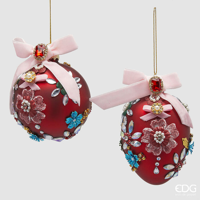 EDG Enzo De Gasperi Boheme Egg-Shaped Bauble H13 Ø8 cm Burgundy 2 Assorted – Christmas Tree Decoration 1 Pc