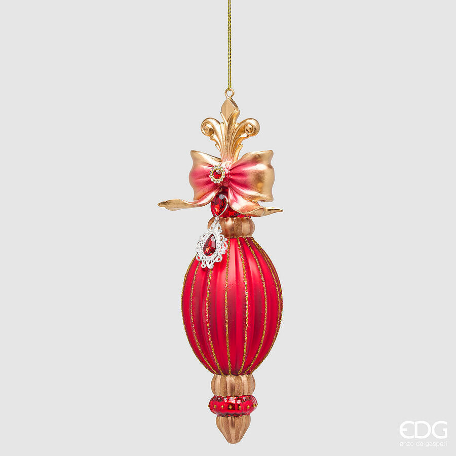 EDG Enzo De Gasperi Spindle Ornament Striped Red Gold H22 Ø7 cm – Christmas Decoration