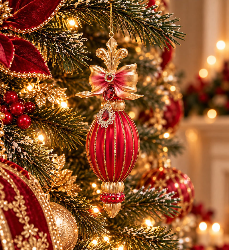 EDG Enzo De Gasperi Spindle Ornament Striped Red Gold H22 Ø7 cm – Christmas Decoration