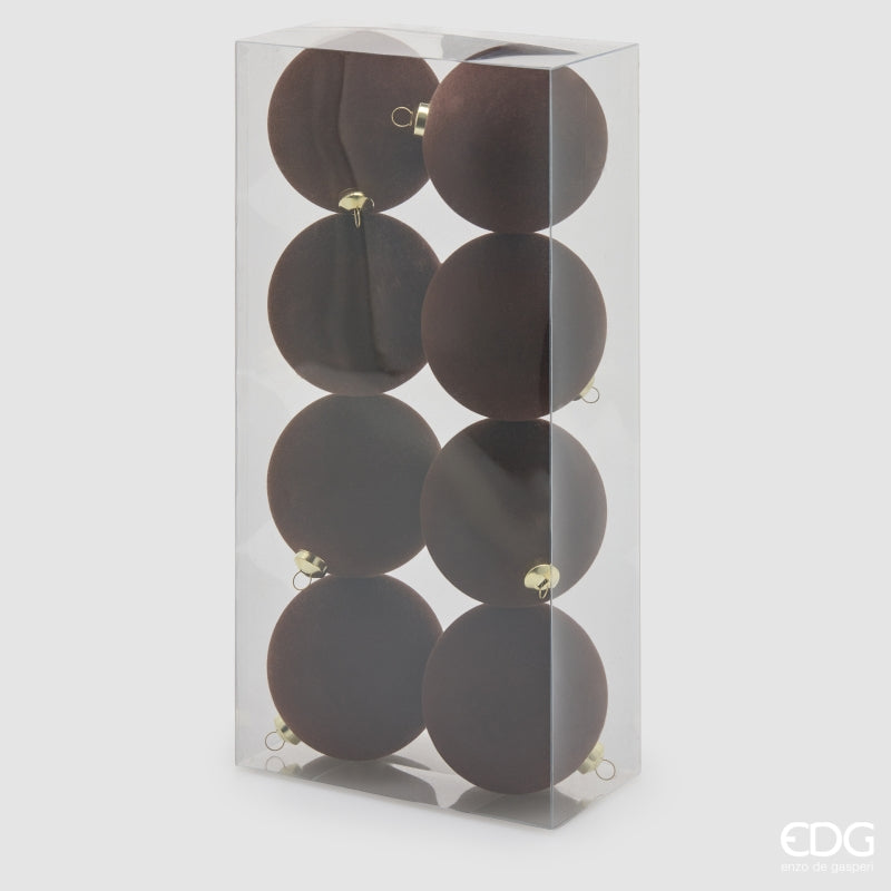 EDG Enzo De Gasperi Dark Brown Velvet Christmas Baubles Ø8 cm – Set of 8 Pcs