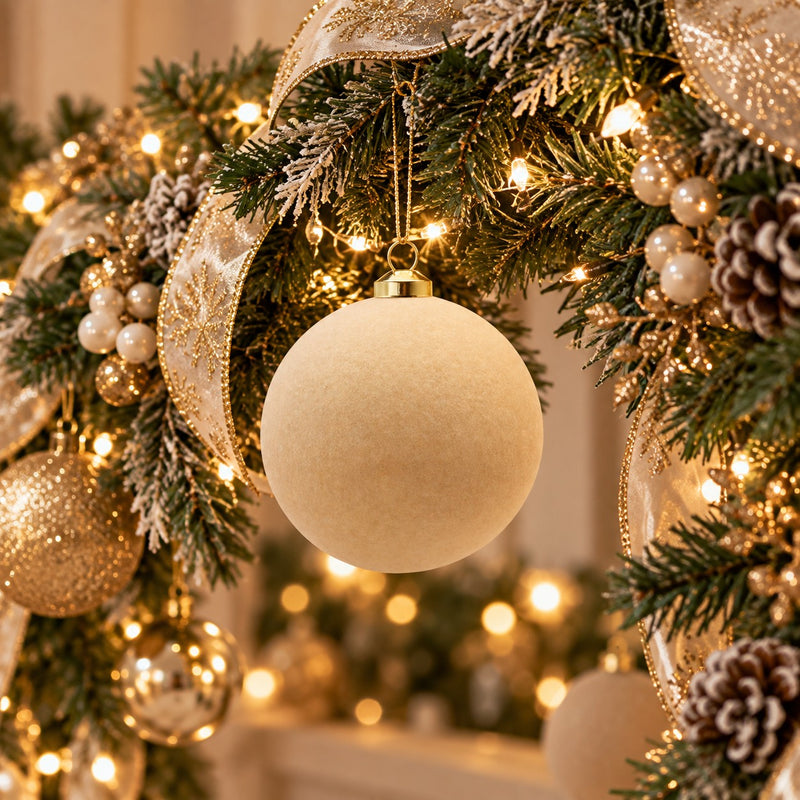 EDG Enzo De Gasperi Cream Velvet Christmas Baubles Ø8 cm – Set of 8 Pcs