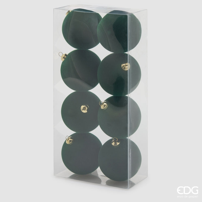 EDG Enzo De Gasperi Christmas Baubles in Dark Green Velvet Ø8 cm – Set of 8 Pcs