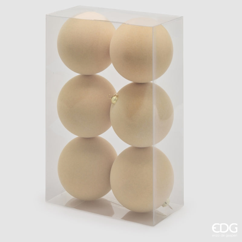 EDG Enzo De Gasperi Velvet Christmas Baubles Cream Ø10 cm – Set of 6 pcs