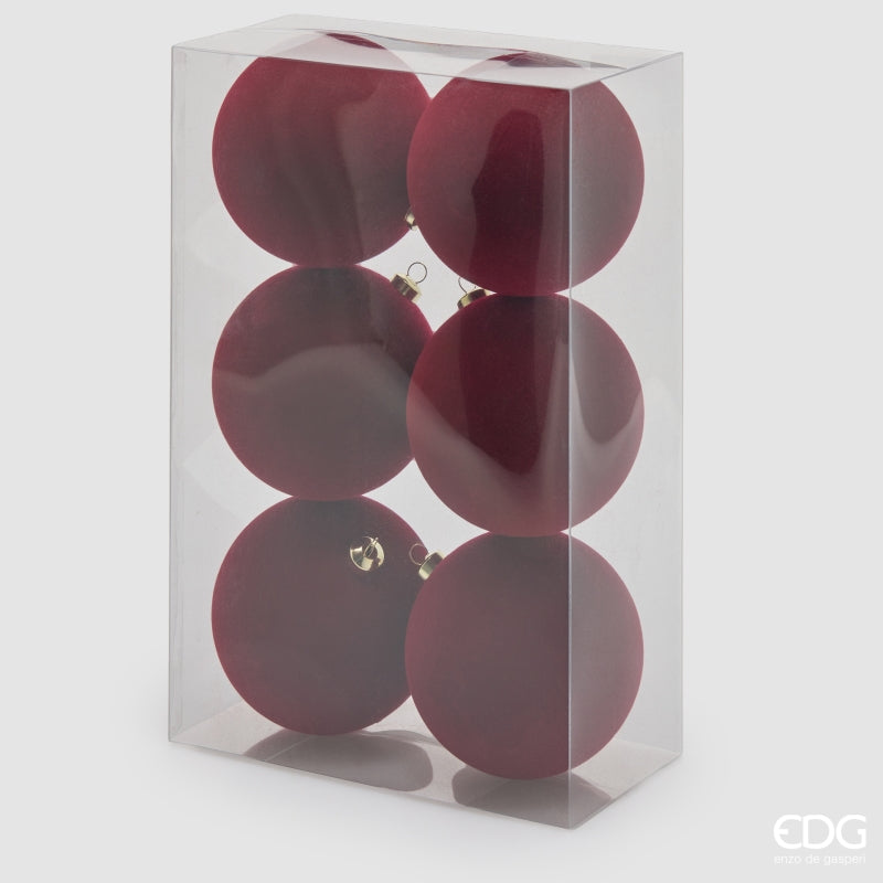 EDG Enzo De Gasperi Burgundy Velvet Christmas Baubles Ø10 cm – Set 6 Pcs