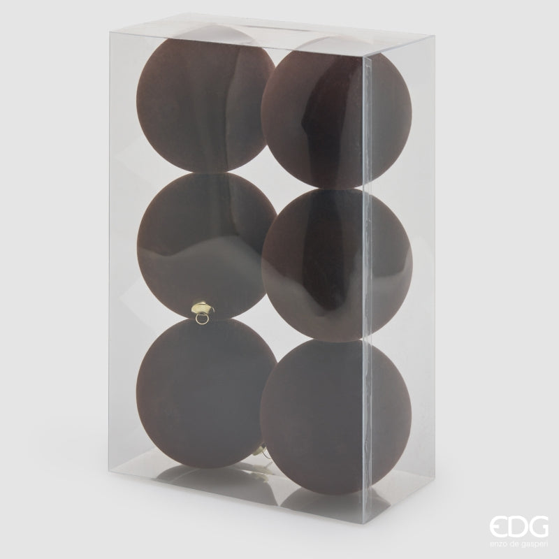 EDG Enzo De Gasperi Christmas Baubles Velvet Brown Ø10 cm – Set 6 Pcs