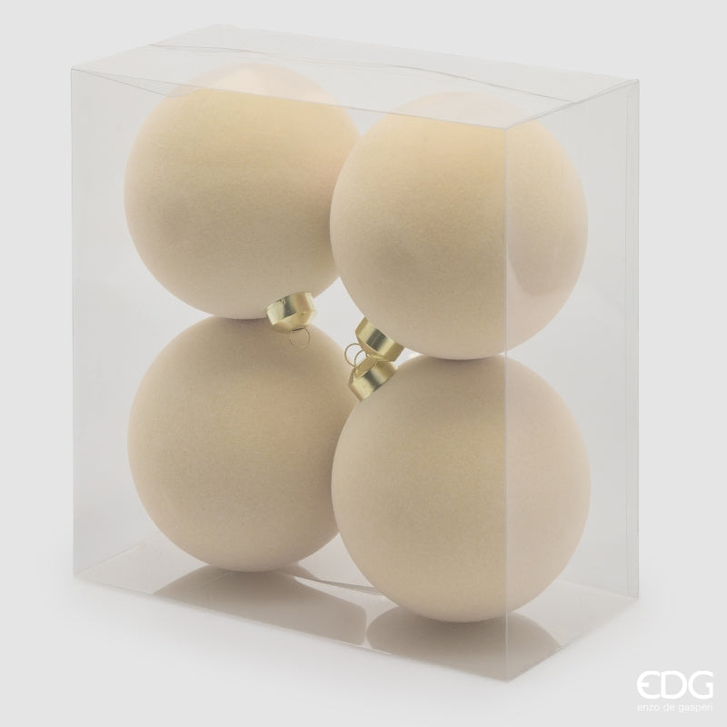 EDG Enzo De Gasperi Christmas Baubles in Cream Velvet Ø12 cm – Set of 4 Pcs