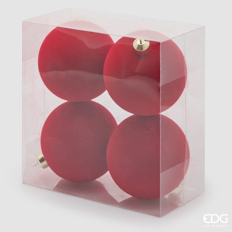 EDG Enzo De Gasperi Red Velvet Christmas Baubles Ø12 cm – Set of 4 Pcs