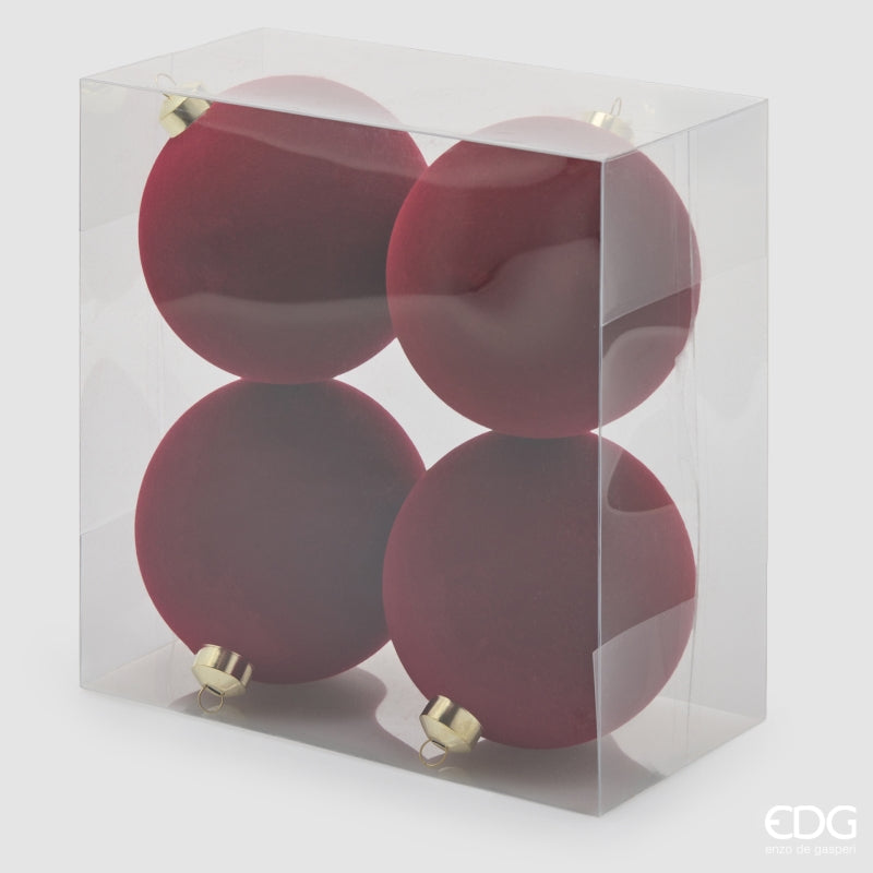 EDG Enzo De Gasperi Velvet Christmas Baubles Burgundy Ø12 cm – Set of 4 Pcs