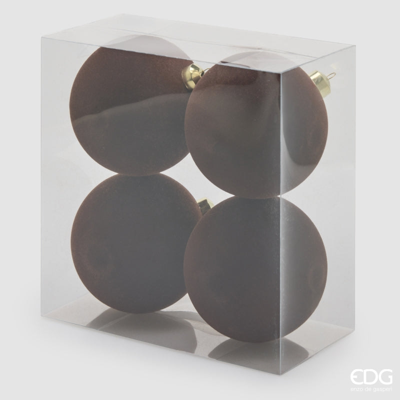 EDG Enzo De Gasperi Dark Brown Velvet Christmas Baubles Ø12 cm – Set of 4 Pieces