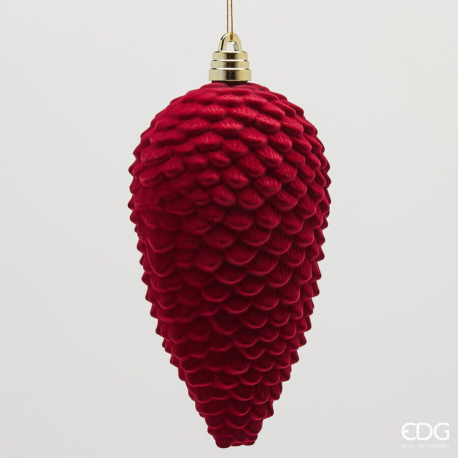 EDG Enzo De Gasperi Velvet Pine Cone Burgundy H25 cm – Christmas Ornament