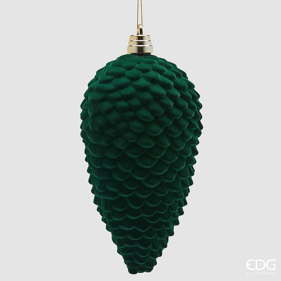EDG Enzo De Gasperi Pine Cone in Dark Green Velvet H25 cm – Christmas Decoration