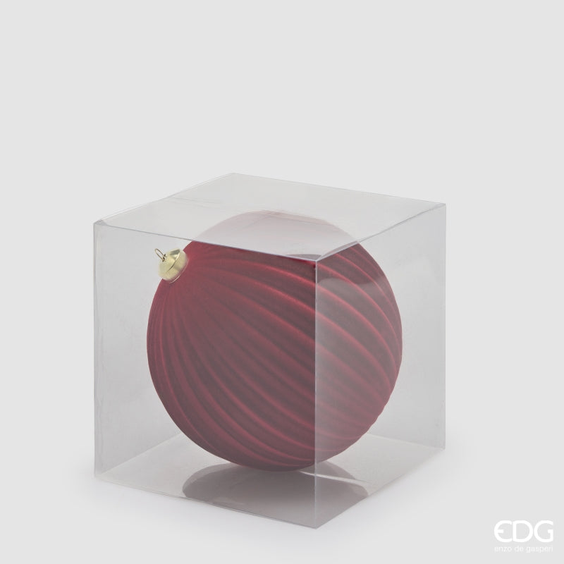 EDG Enzo De Gasperi Velvet Striped Christmas Bauble Burgundy Ø17.5 cm – Christmas Decoration