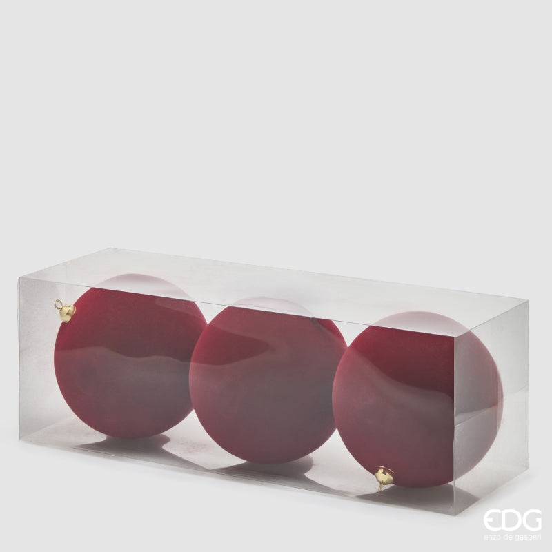 EDG Enzo De Gasperi Burgundy Velvet Christmas Baubles Ø20 cm – Set of 3 Pcs