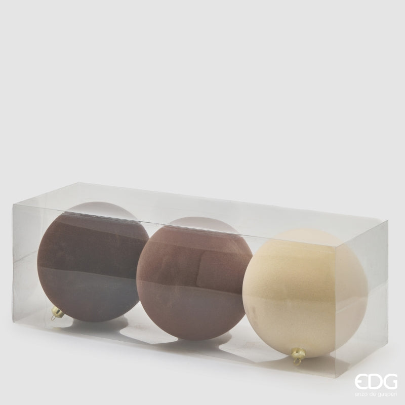 EDG Enzo De Gasperi Velvet Christmas Baubles Brown Mix Ø20 cm – Set of 3 Pcs
