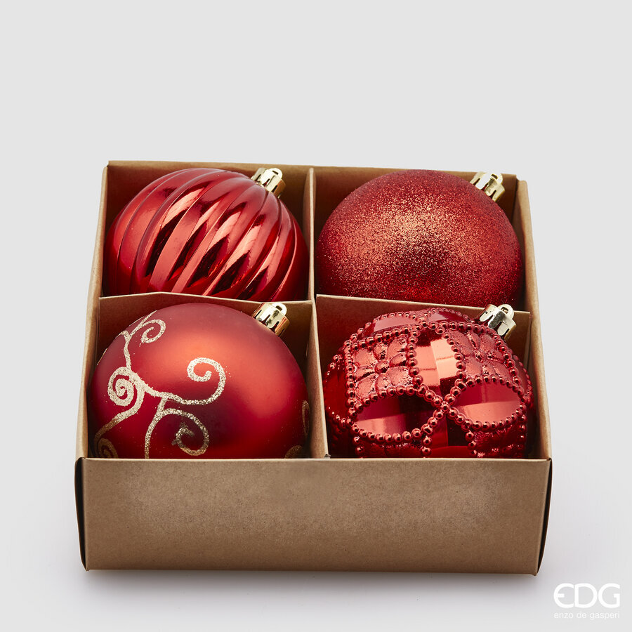 EDG Enzo De Gasperi Poly Mix Christmas Ball D 10 Cm Pack 4 Pcs Red