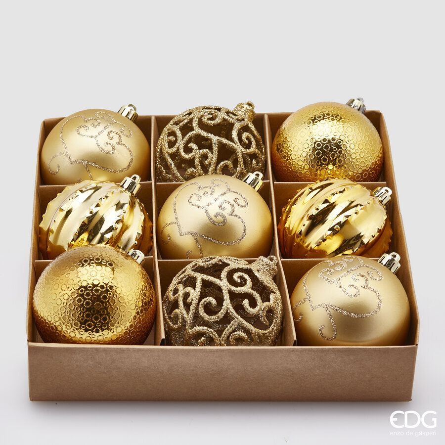 EDG Enzo De Gasperi Poly Mix Christmas Ball D 8 Cm Pack 9 Pcs Light Gold