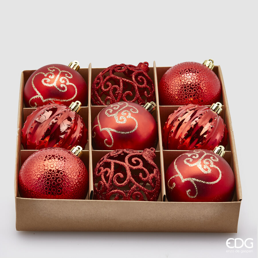 EDG Enzo De Gasperi Poly Mix Christmas Ball D 8 Cm Cf 9 Pcs Red