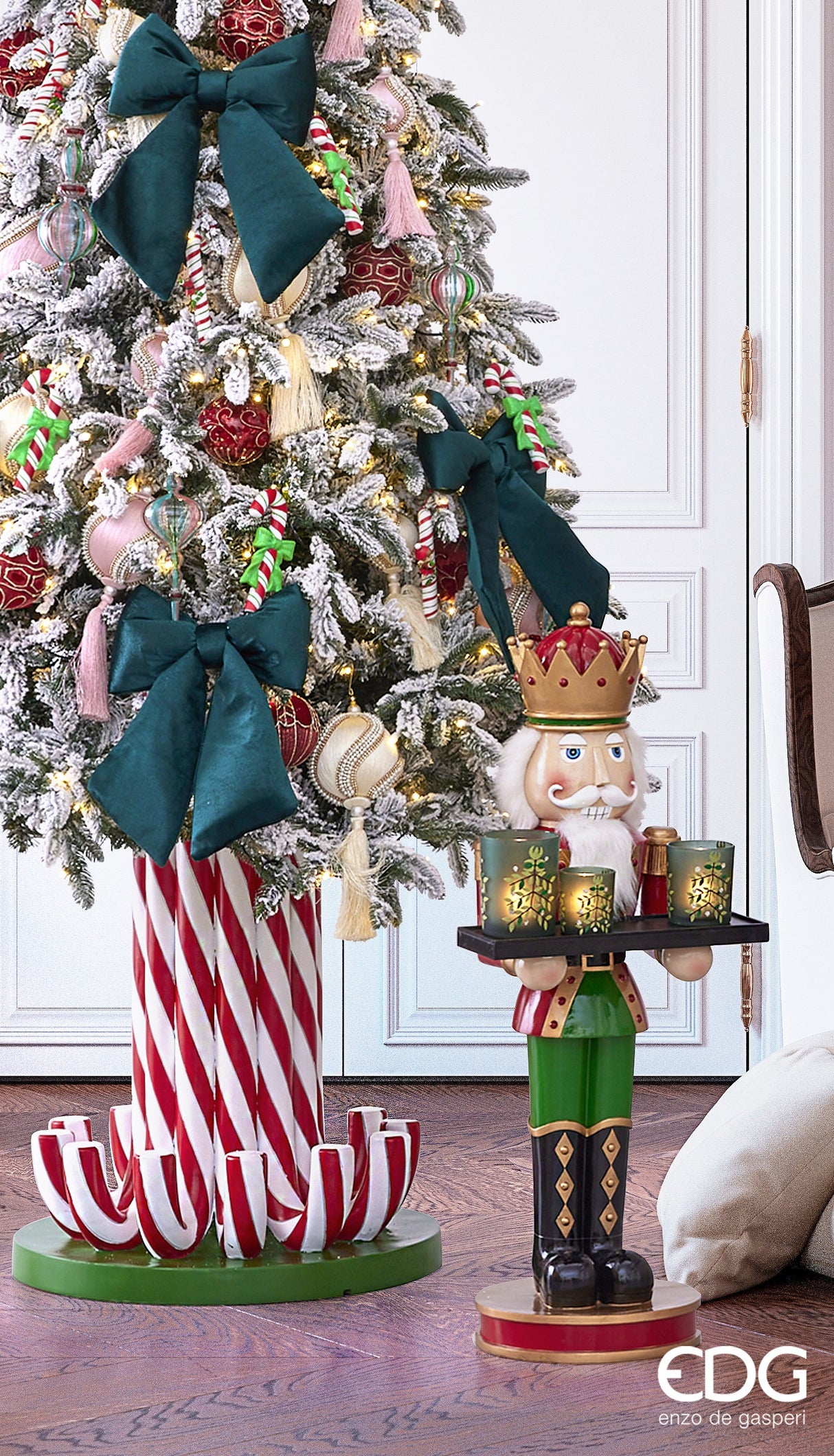 EDG Enzo De Gasperi Snow-Covered Merano Pine Christmas Tree H 210 Cm D 132 Cm with 750 White Green LEDs