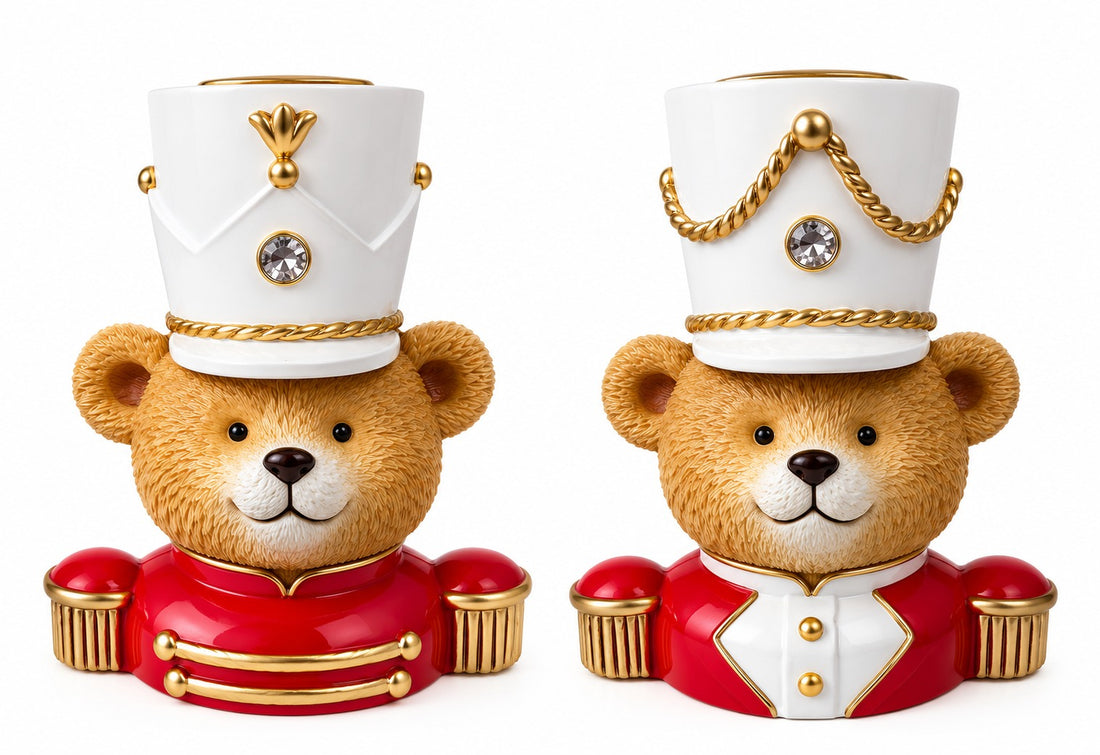 Preziosa Home Set 2 Christmas Candle Holders in the Shape of a Bear 9 x 6 x 11 Cm Polyresin